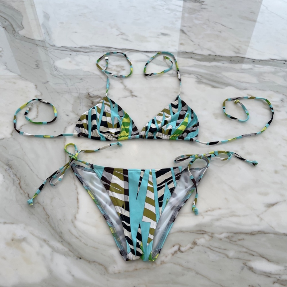 EMILIO PUCCI BLUE MULTI BIKINI SIZE IT 44 / US 10
